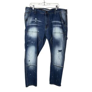 GrindHouse Men's Blue Distressed Painted Denim Jeans Size 44